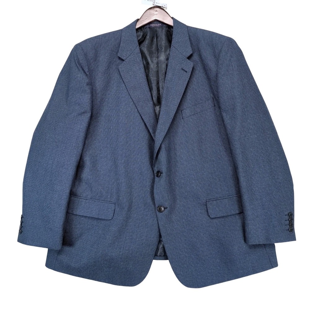 Adolfo Blue Microcheck Sport Coat Mens Big 50R Performance Weave Jacket Career